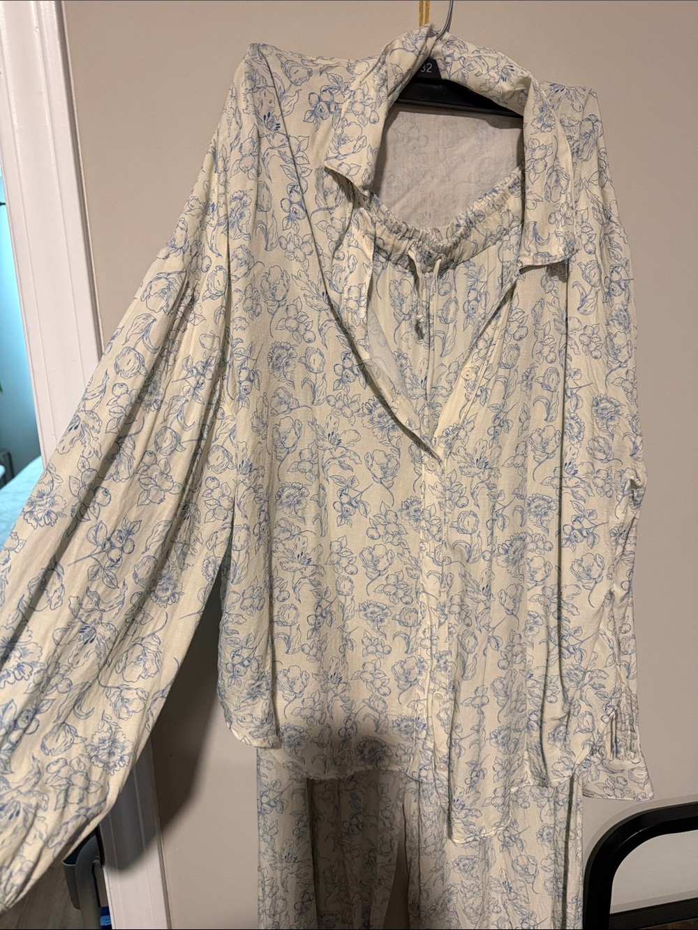 Dippin' Daisy's Cream Wide-Leg Pajama set with Light Blue Floral Print